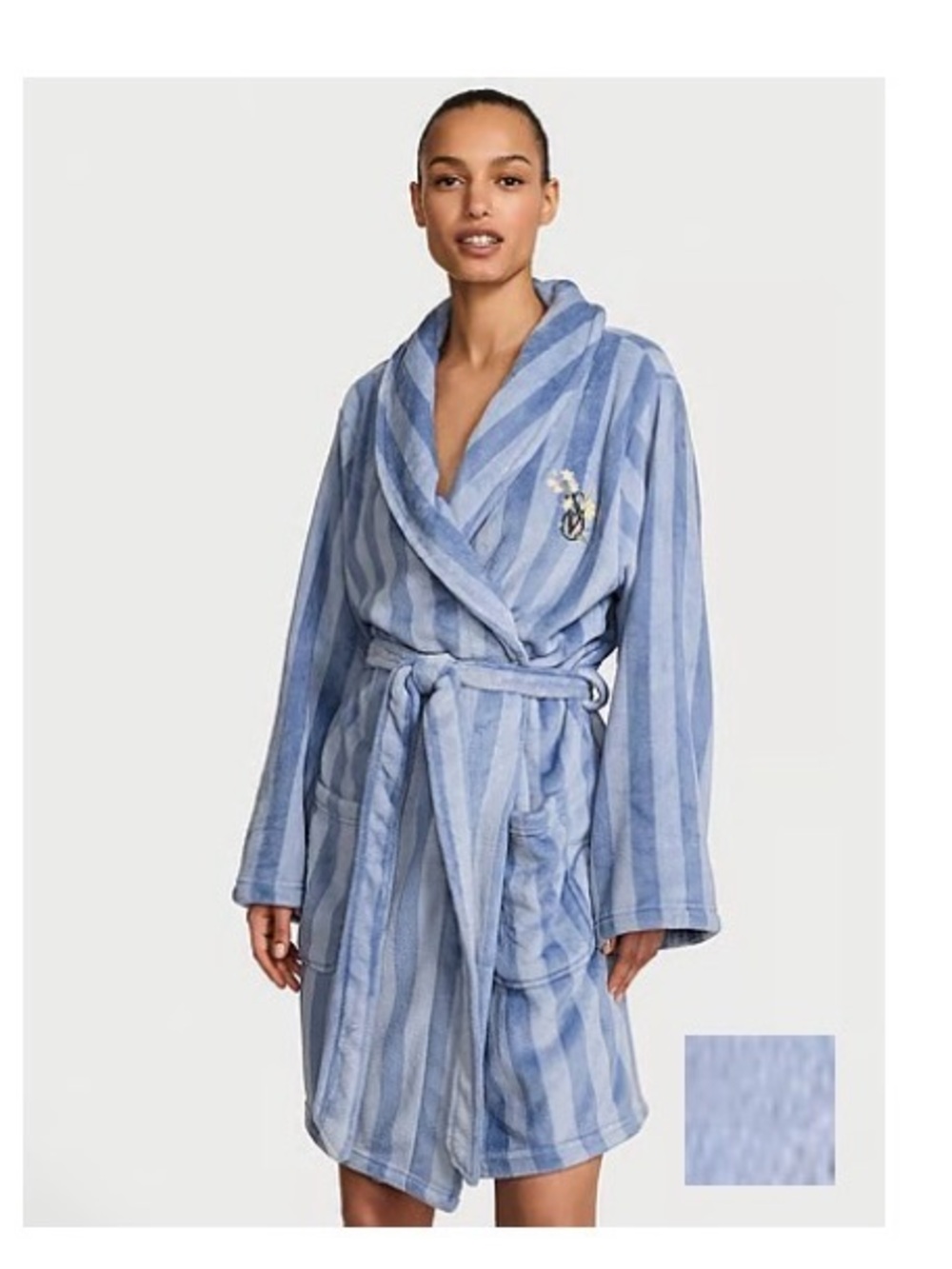 Victoria's Secret “Thunder Blue” Striped Cozy Plush Robe M/L